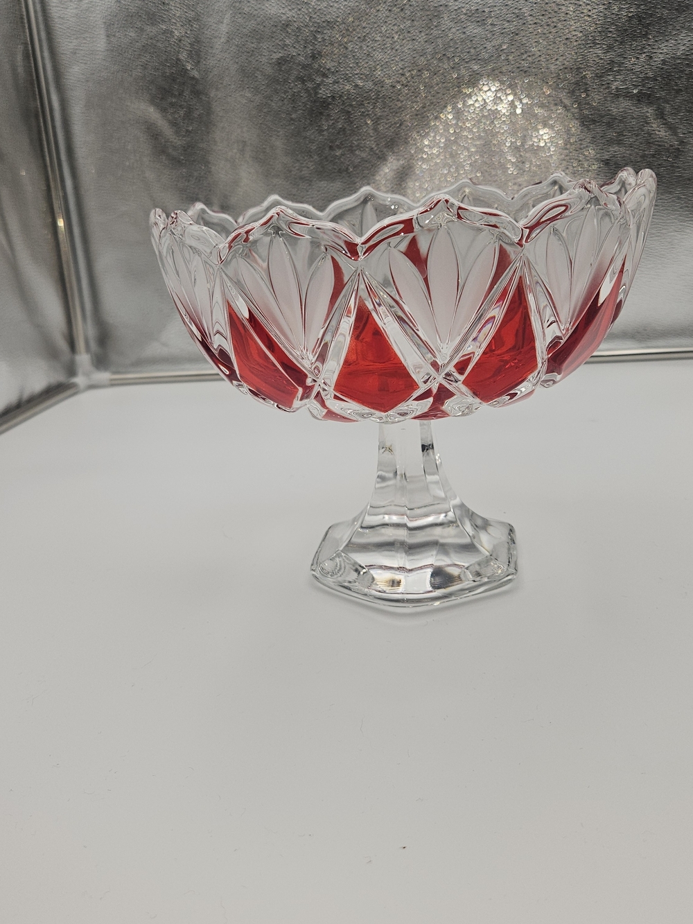 Pressed Glass Compote Bowl with Red Details